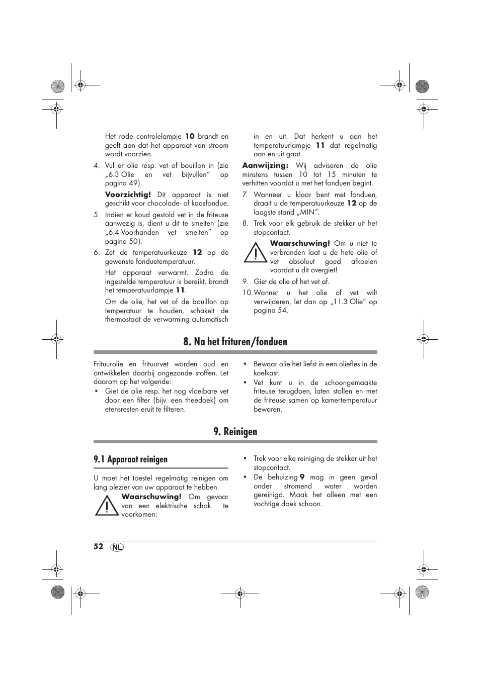 Na het frituren/fonduen, Reinigen, 1 apparaat reinigen | Silvercrest SFM 840 A2 User Manual | Page 54 / 74