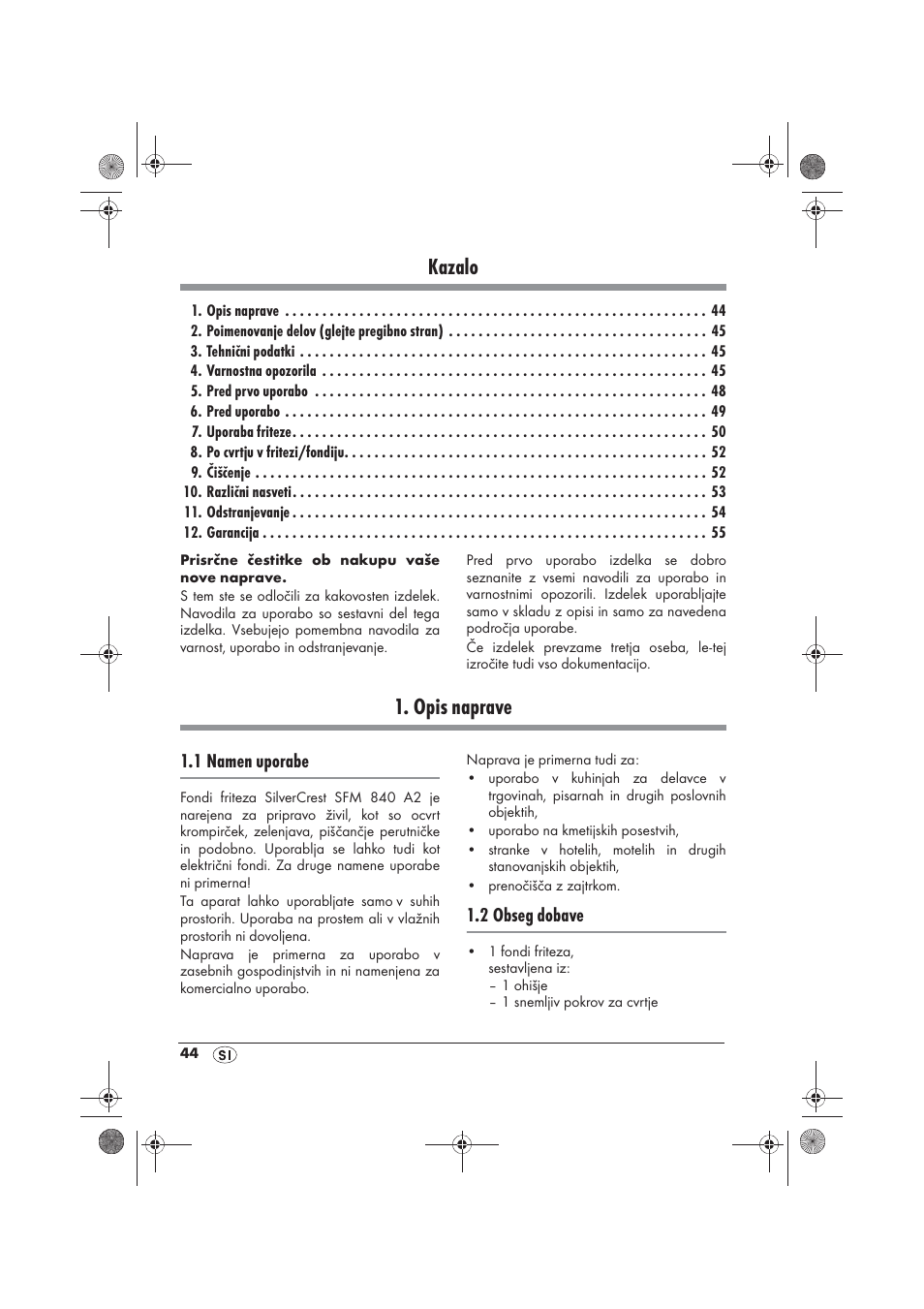 Kazalo, Opis naprave | Silvercrest SFM 840 A2 User Manual | Page 46 / 98