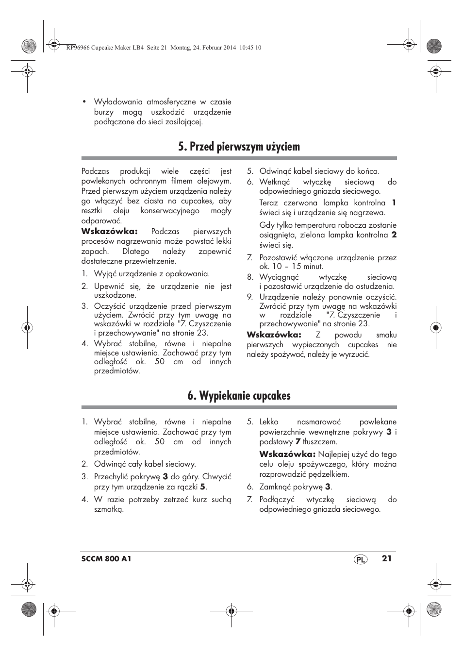 Przed pierwszym użyciem, Wypiekanie cupcakes | Silvercrest SCCM 800 A1 User Manual | Page 23 / 102