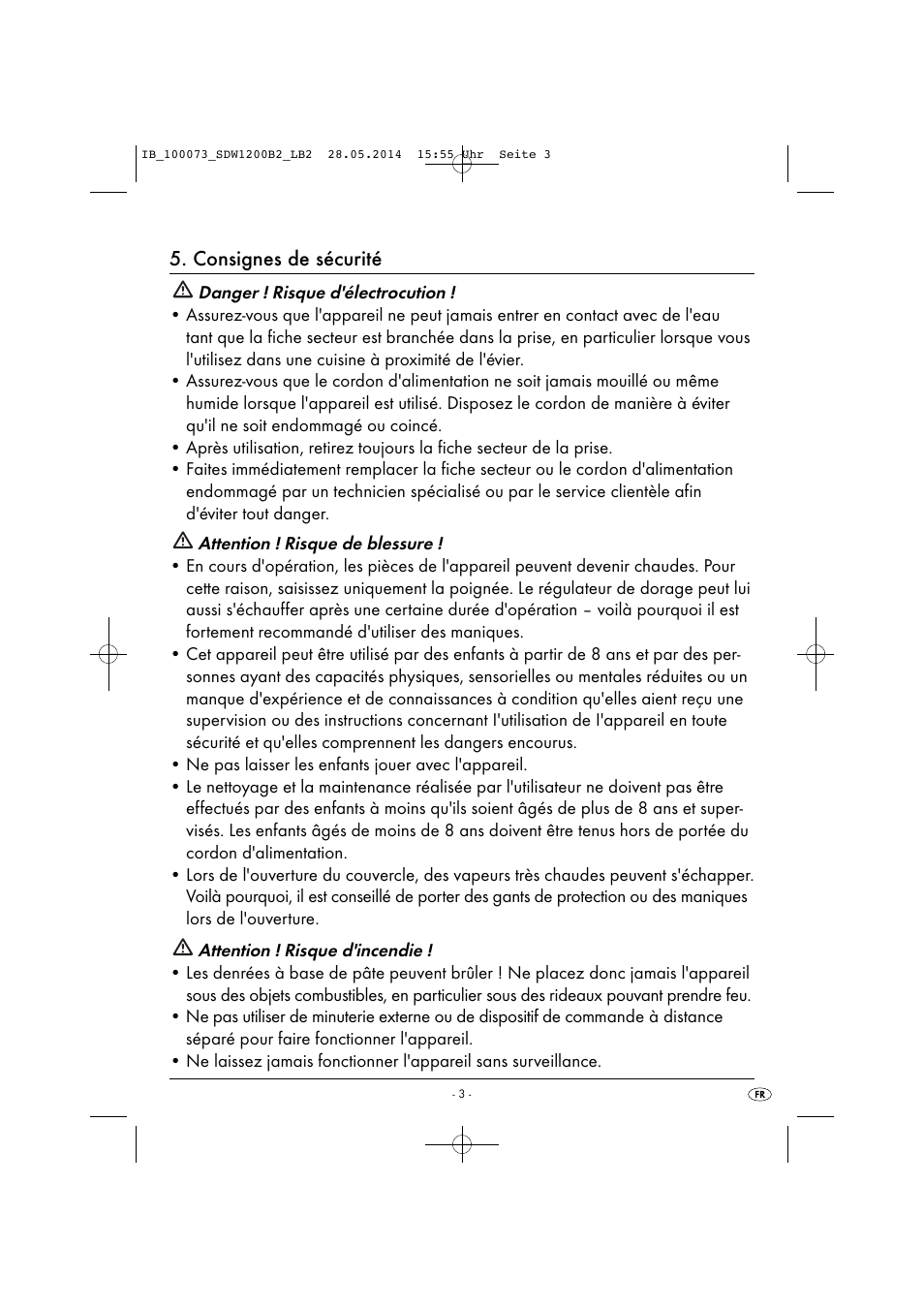 Consignes de sécurité | Silvercrest SDW 1200 B2 User Manual | Page 6 / 33