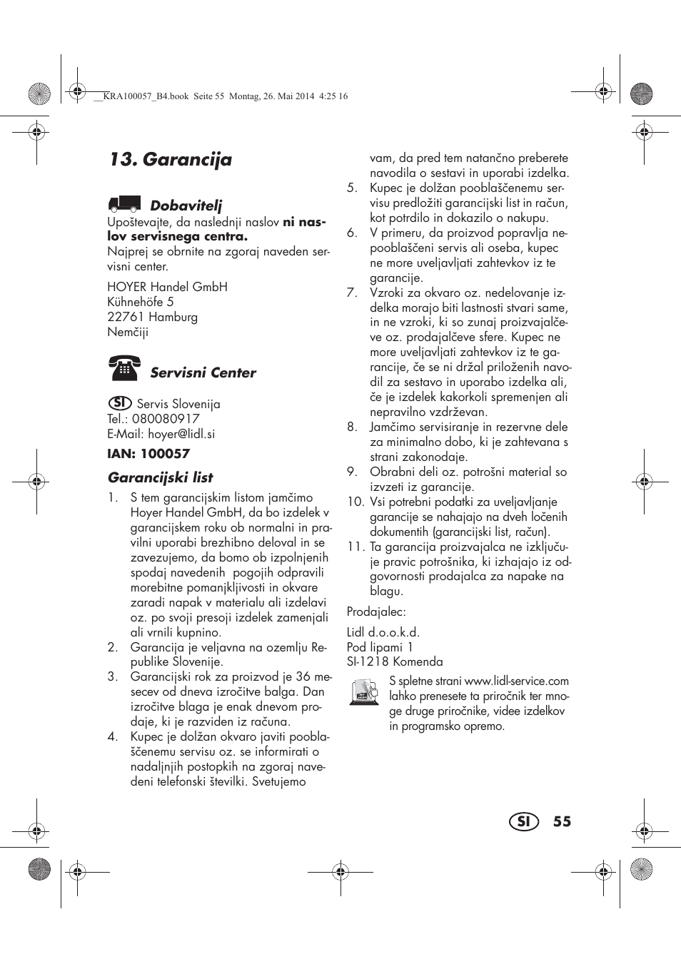 Garancija | Silvercrest SFR 36 A1 User Manual | Page 57 / 102