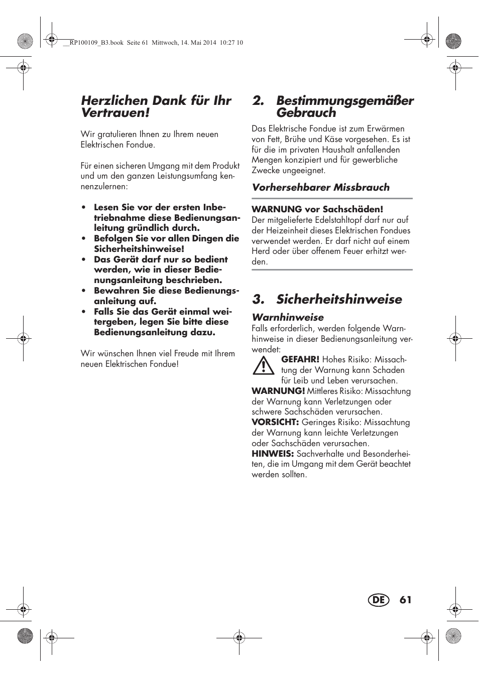 Herzlichen dank für ihr vertrauen, Bestimmungsgemäßer gebrauch, Sicherheitshinweise | Silvercrest SFE 1500 B2 User Manual | Page 63 / 74