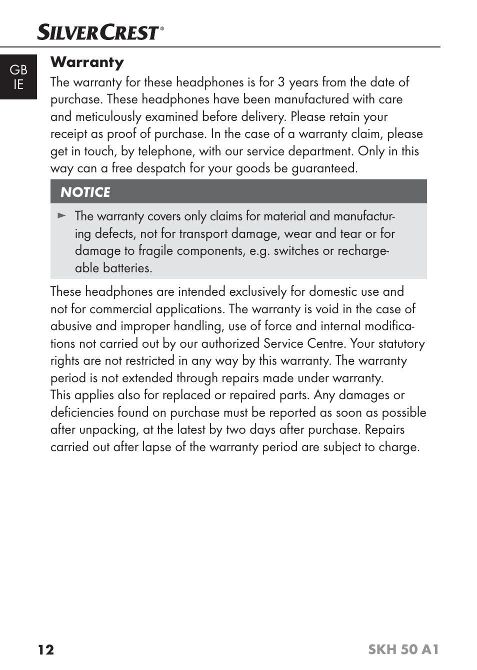 Warranty | Silvercrest SKH 50 A1 User Manual | Page 15 / 101