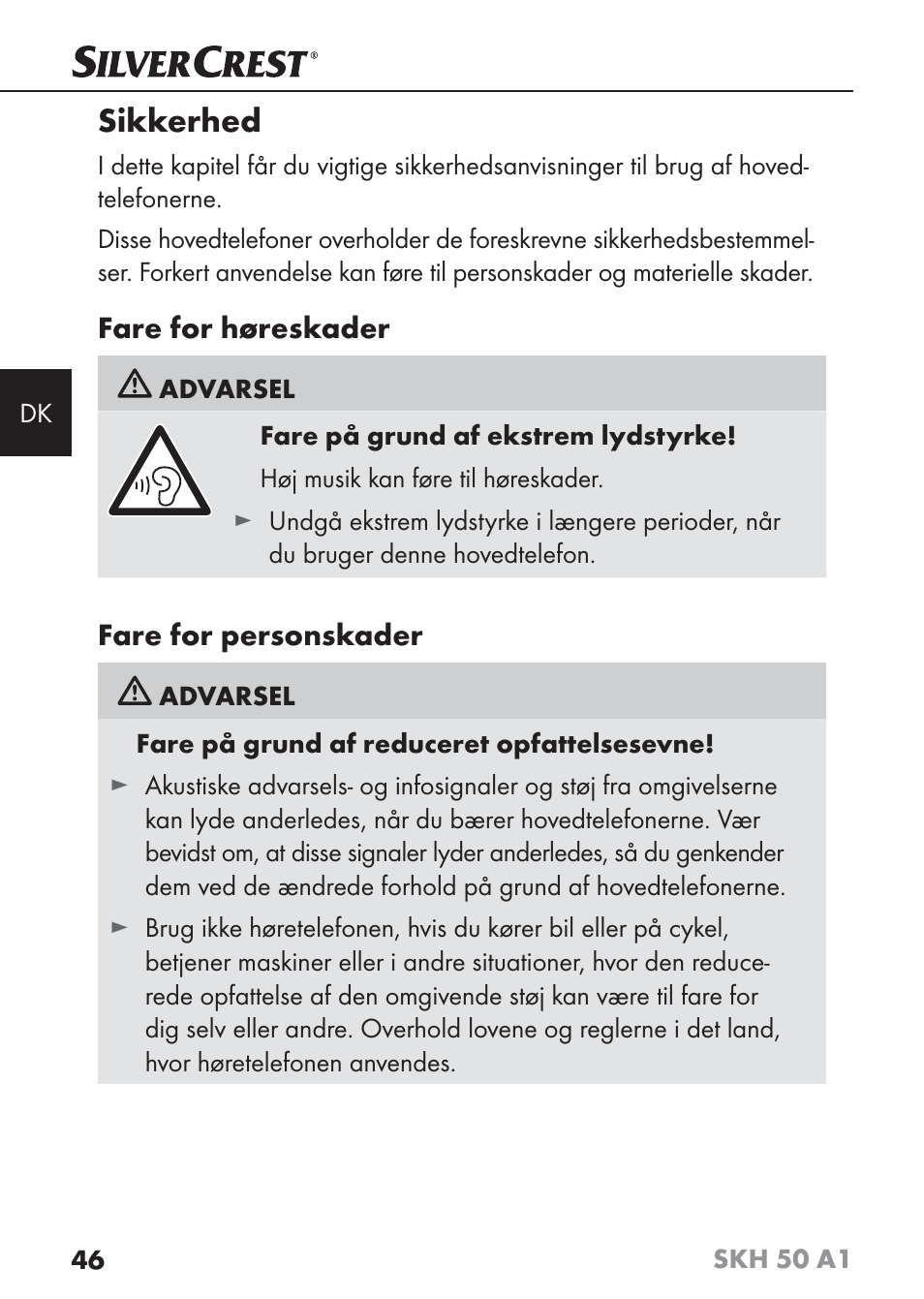 Sikkerhed | Silvercrest SKH 50 A1 User Manual | Page 49 / 101