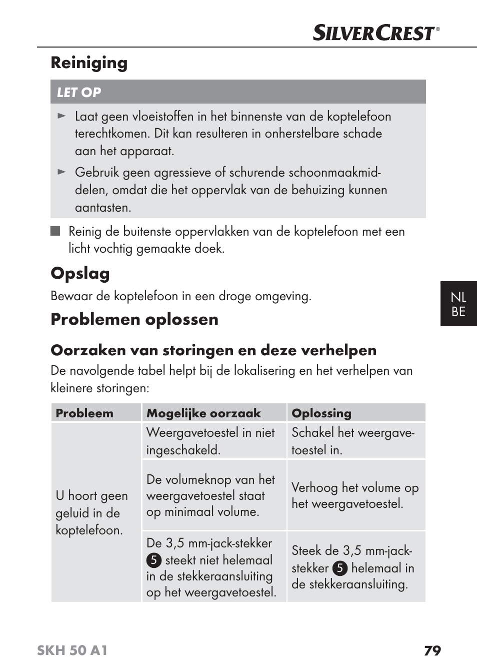 Reiniging, Opslag, Problemen oplossen | Silvercrest SKH 50 A1 User Manual | Page 82 / 101