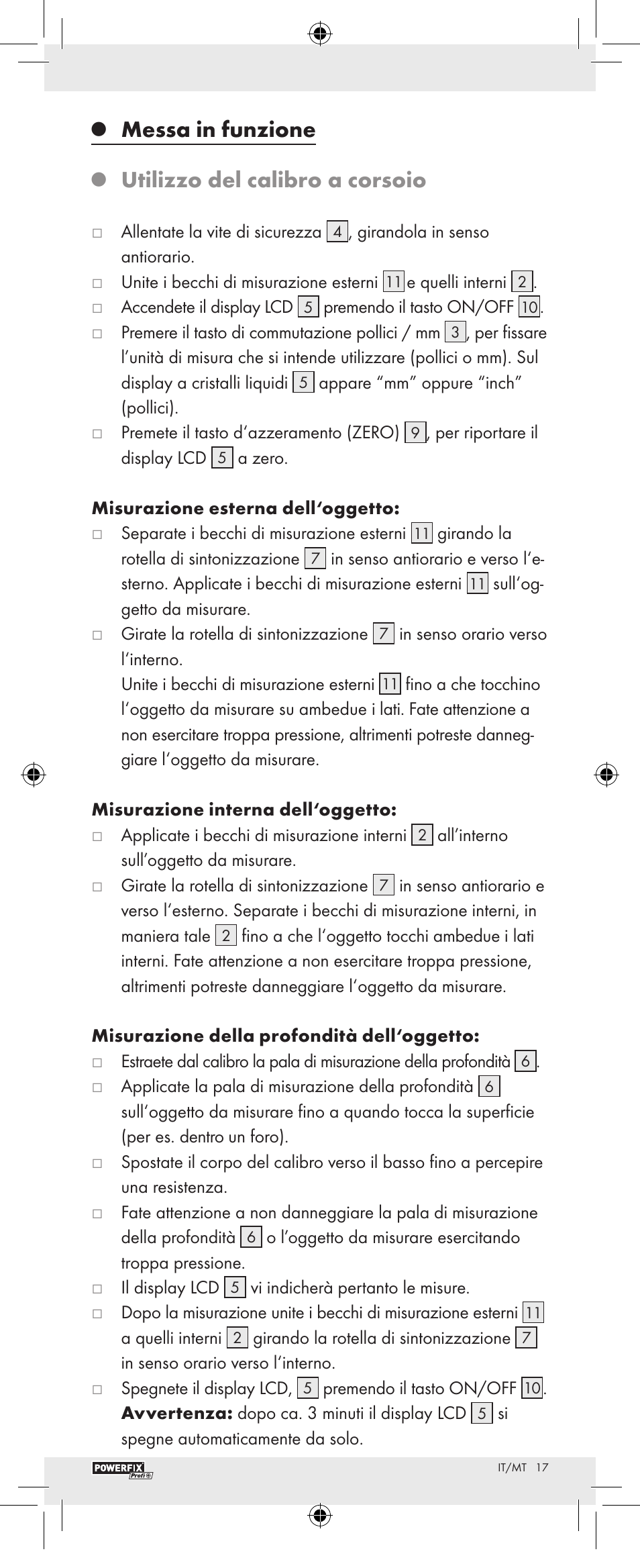Messa in funzione, Utilizzo del calibro a corsoio | Powerfix Z22855 User Manual | Page 19 / 46
