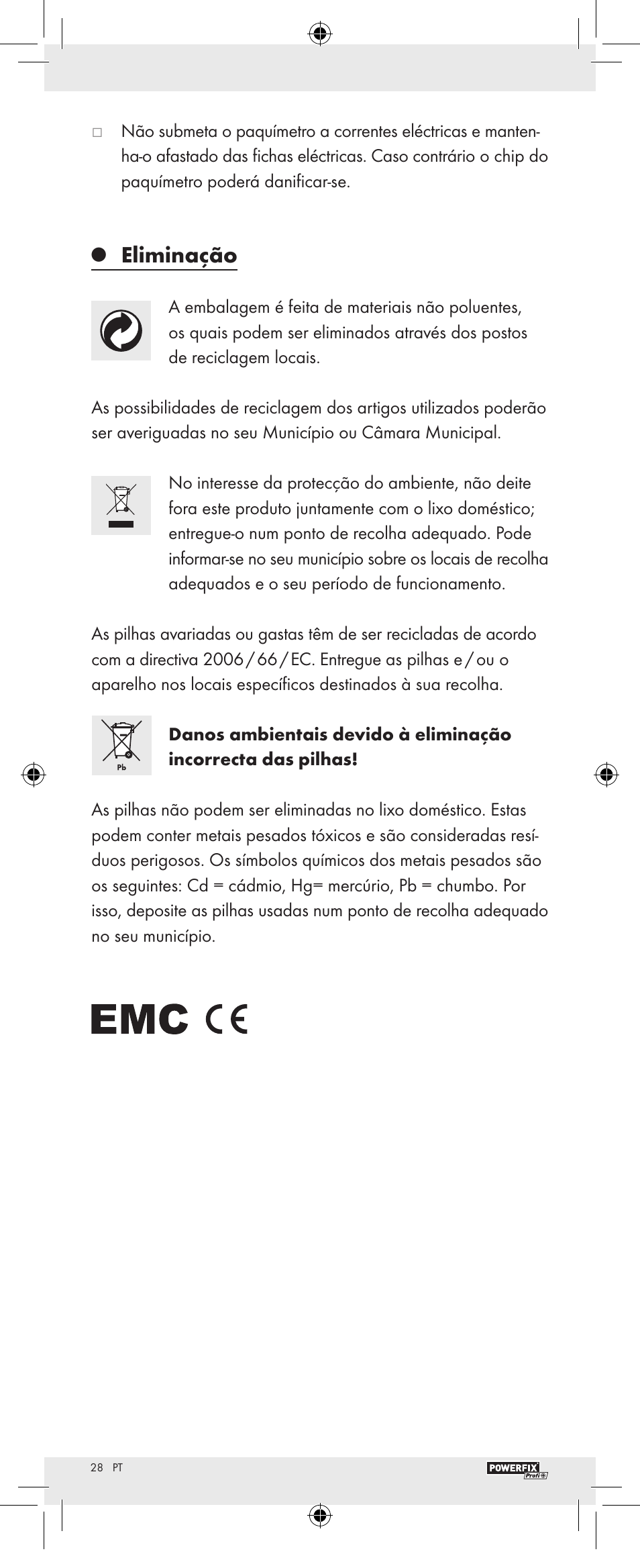Eliminação | Powerfix Z22855 User Manual | Page 30 / 46