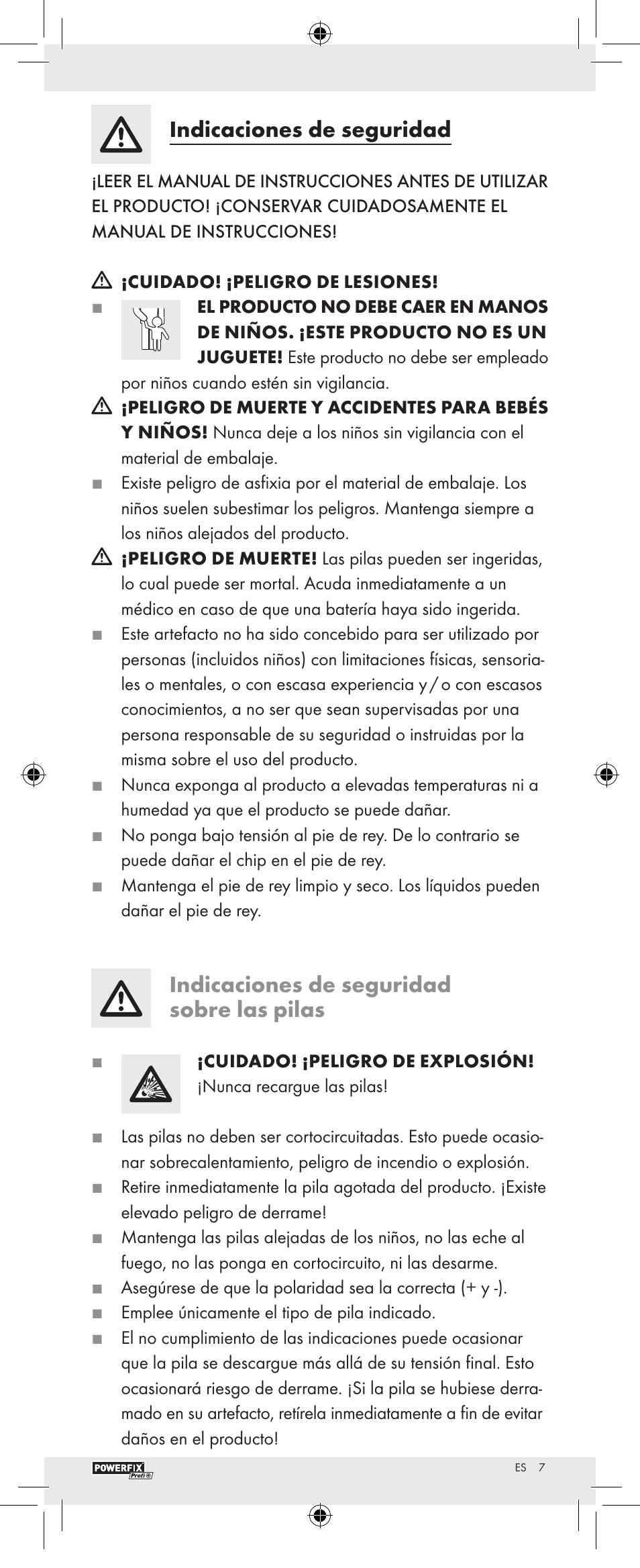 Indicaciones de seguridad, Indicaciones de seguridad sobre las pilas | Powerfix Z22855 User Manual | Page 9 / 46