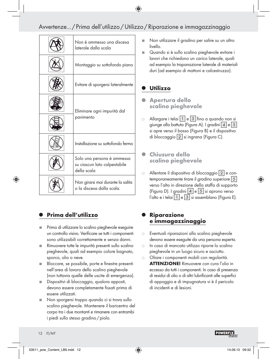 Prima dell’utilizzo, Utilizzo, Apertura dello scalino pieghevole | Chiusura dello scalino pieghevole, Riparazione e immagazzinaggio | Powerfix Z29815 User Manual | Page 10 / 26