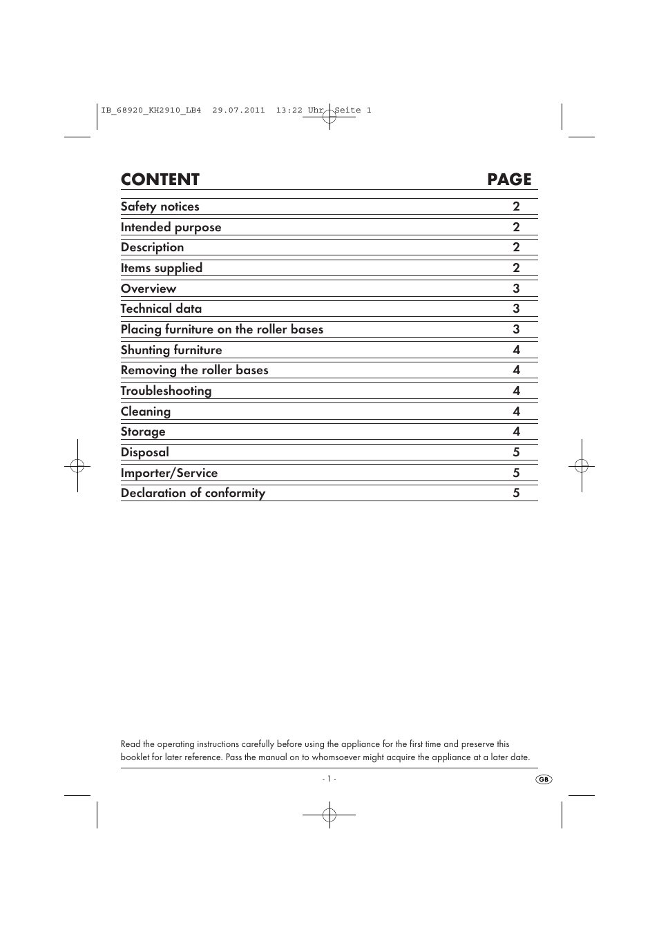 Content page | Powerfix KH 2910 User Manual | Page 3 / 44