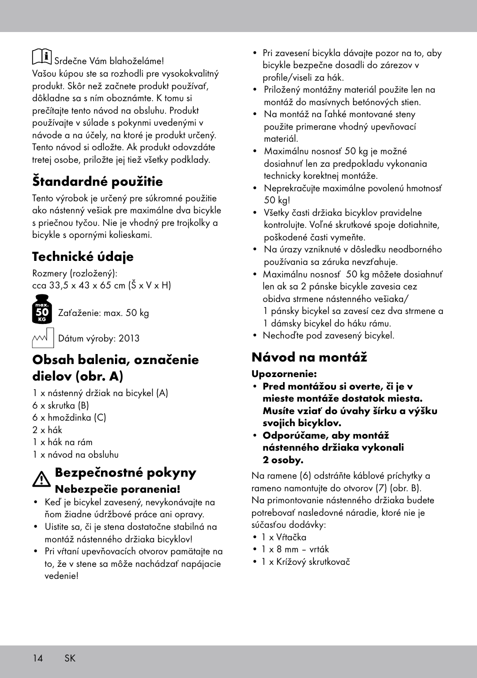 Powerfix Bicycle Wall Bracket User Manual | Page 14 / 20