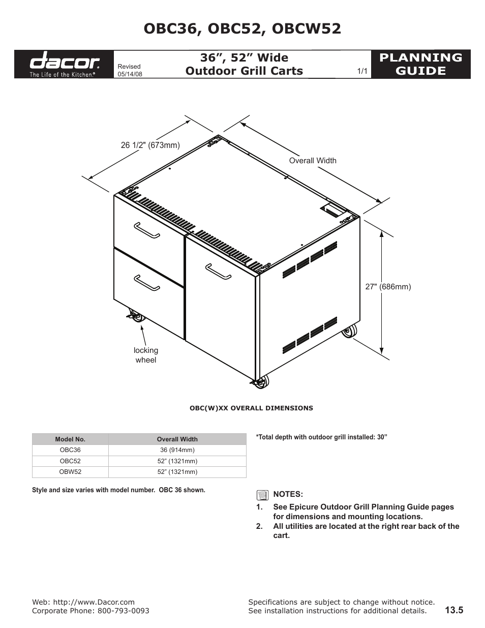 Dacor OBC52 User Manual | 1 page