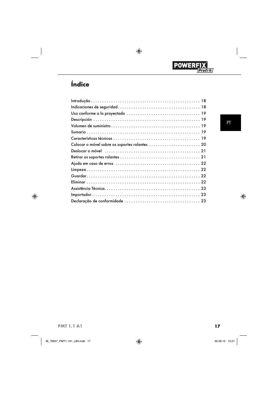 Índice | Powerfix PMT 1.1 A1 User Manual | Page 20 / 43