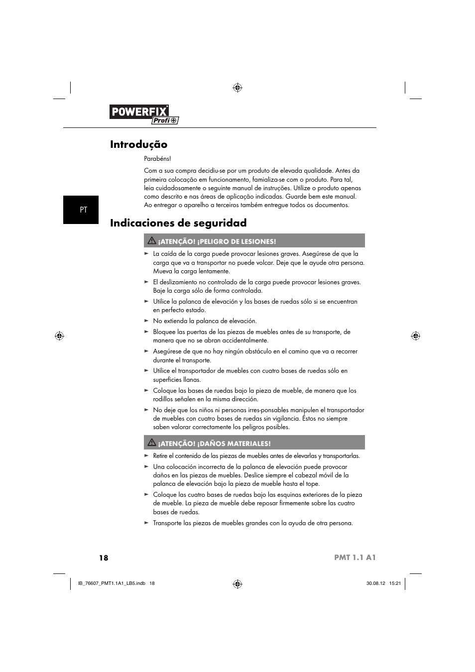Introdução, Indicaciones de seguridad | Powerfix PMT 1.1 A1 User Manual | Page 21 / 43