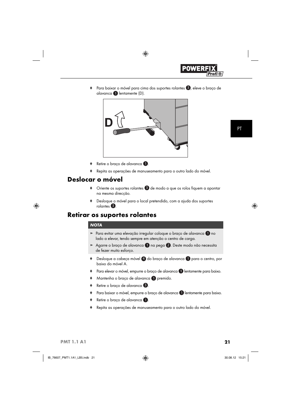 Deslocar o móvel, Retirar os suportes rolantes | Powerfix PMT 1.1 A1 User Manual | Page 24 / 43