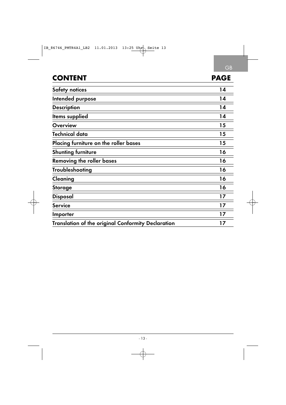 Content page | Powerfix PMTR 4 A1 User Manual | Page 16 / 22