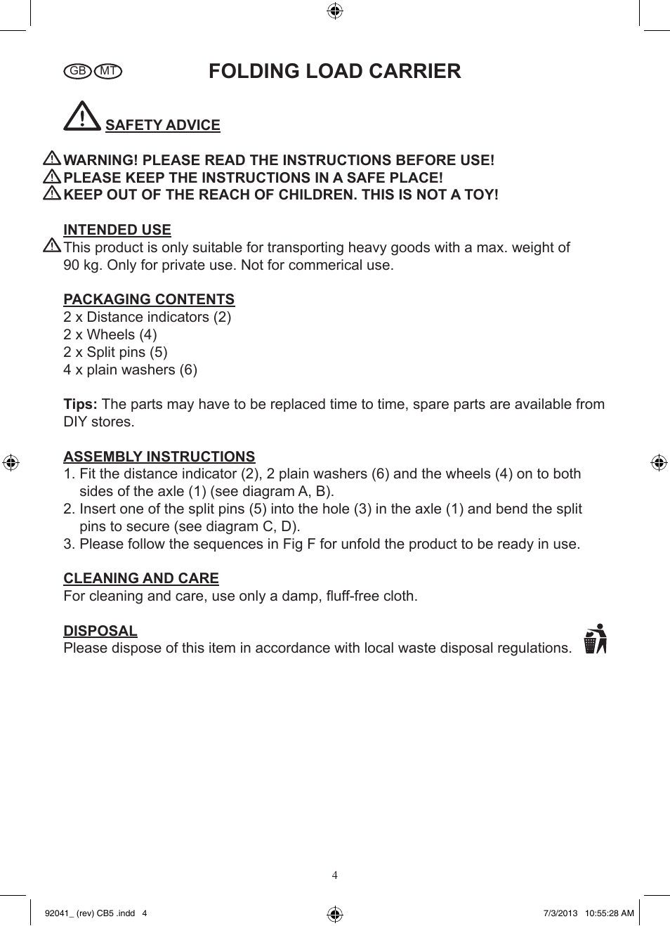 Folding load carrier | Powerfix Z31229 User Manual | Page 5 / 8