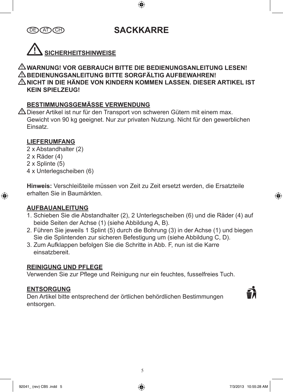 Sackkarre | Powerfix Z31229 User Manual | Page 6 / 8