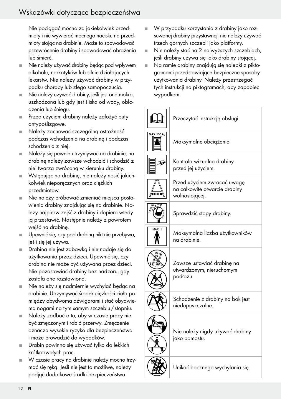 Wskazówki dotyczące bezpieczeństwa | Powerfix Z30473 User Manual | Page 12 / 48