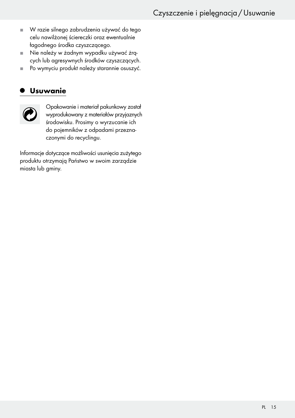 Q usuwanie, Usuwanie, Czyszczenie i pielęgnacja / usuwanie | Powerfix Z30473 User Manual | Page 15 / 48