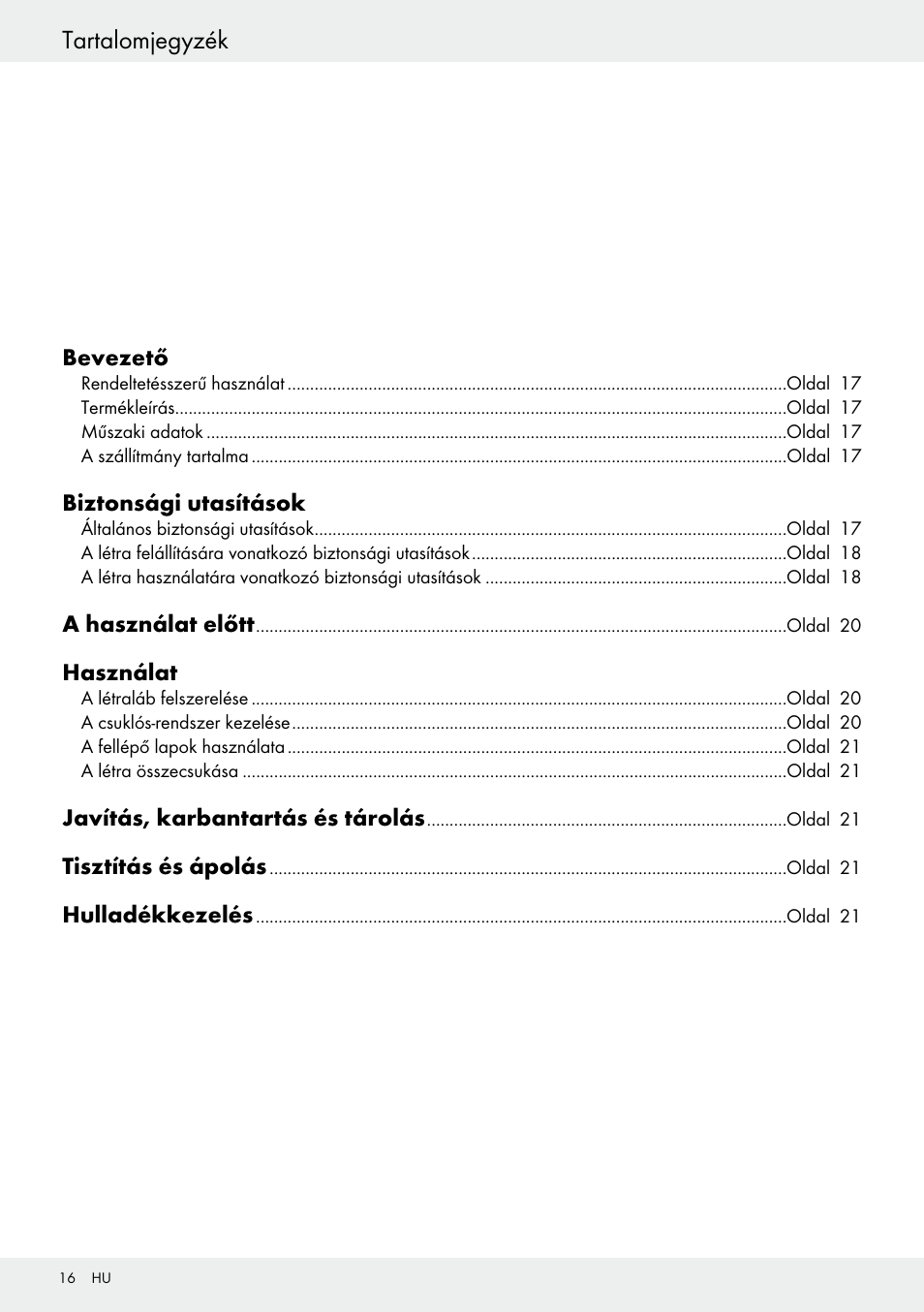 Tartalomjegyzék | Powerfix Z30473 User Manual | Page 16 / 48
