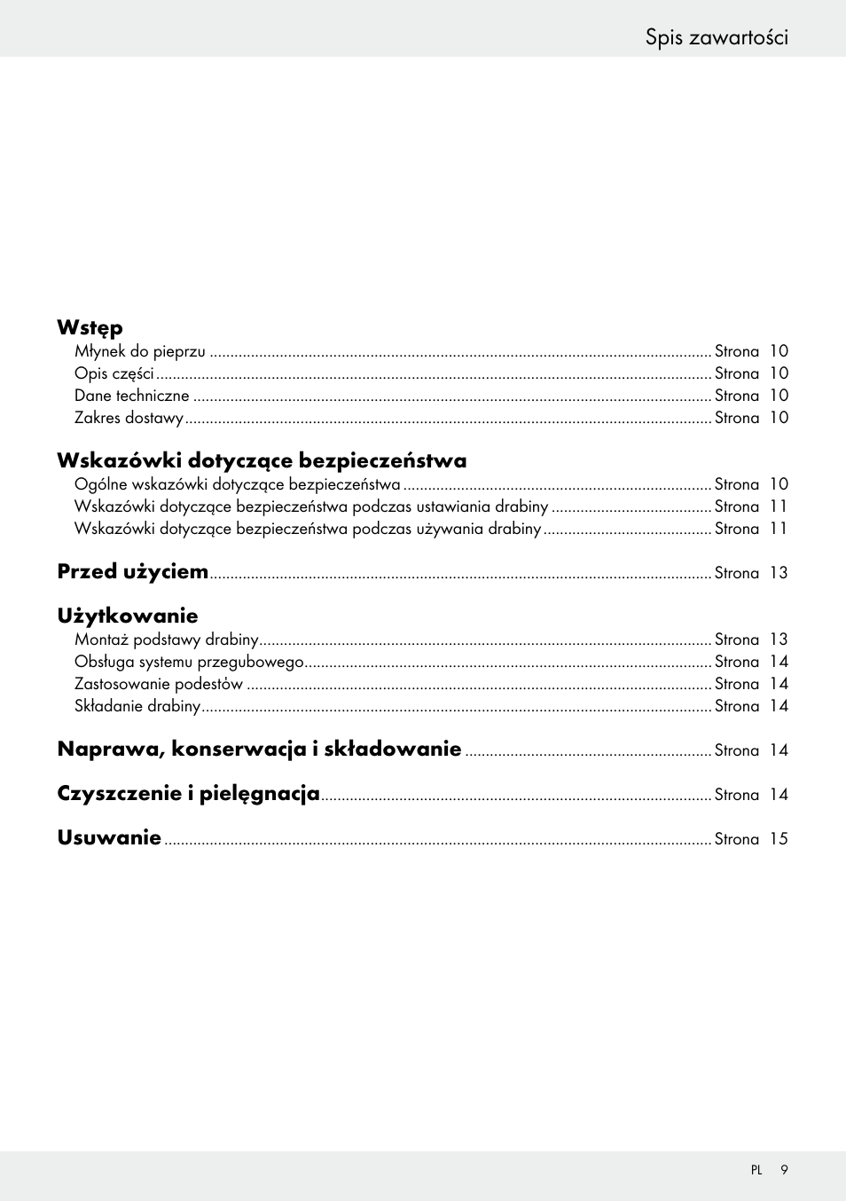 Spis zawartości | Powerfix Z30473 User Manual | Page 9 / 48