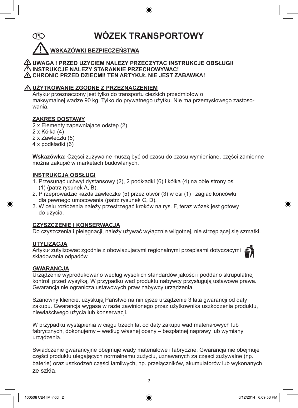 Wózek transportowy | Powerfix Z31229 User Manual | Page 3 / 11