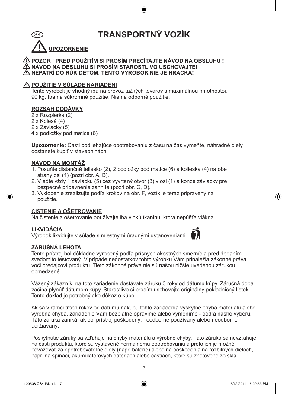 Transportný vozík | Powerfix Z31229 User Manual | Page 8 / 11