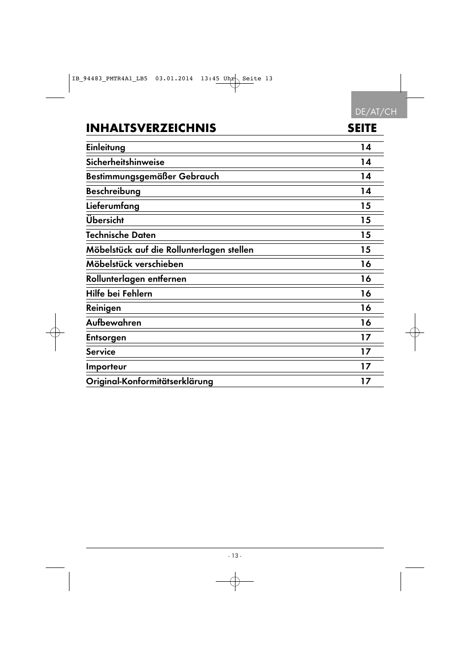 Inhaltsverzeichnis seite | Powerfix PMTR 4 A1 User Manual | Page 16 / 21