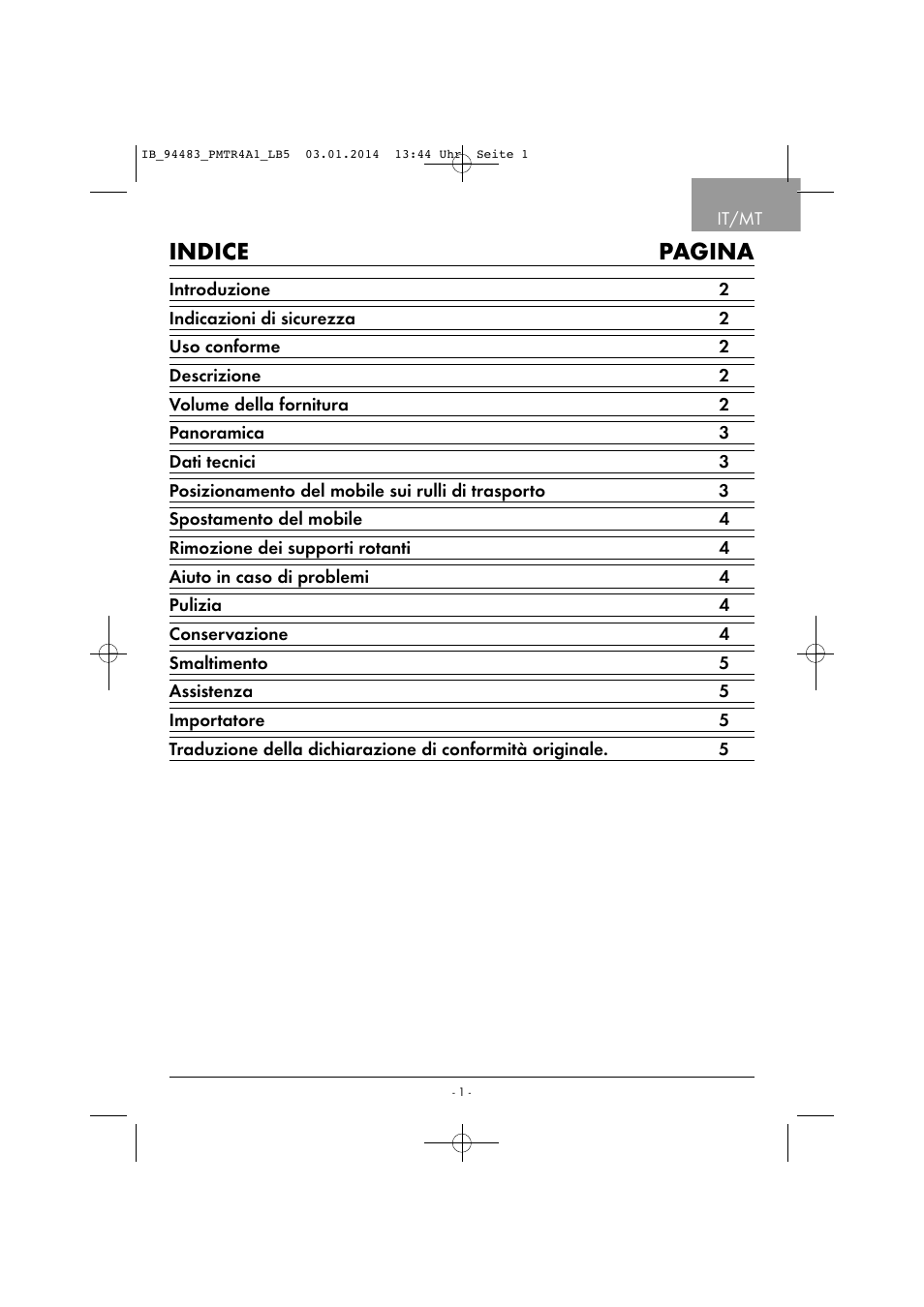Indice pagina | Powerfix PMTR 4 A1 User Manual | Page 4 / 21