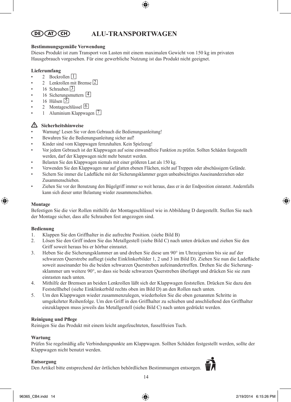 Alu-transportwagen | Powerfix Z32056 User Manual | Page 15 / 17