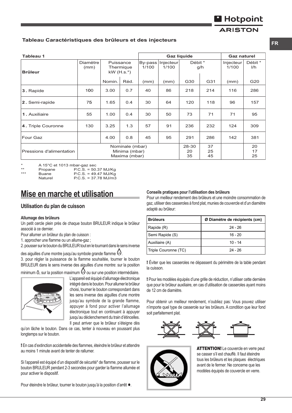 Mise en marche et utilisation, Utilisation du plan de cuisson | Hotpoint Ariston CP97SG1 /HA S User Manual | Page 29 / 52