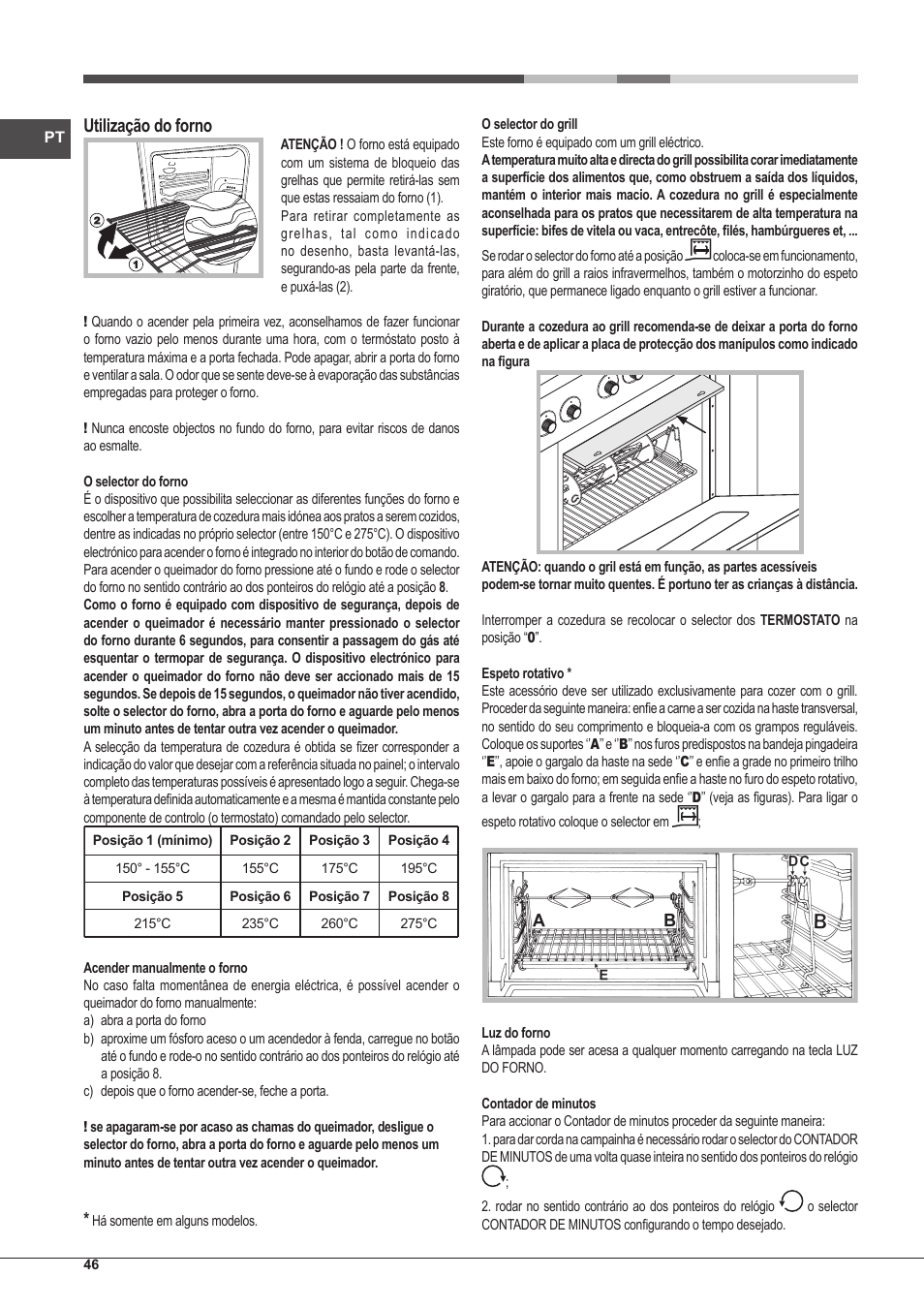 Utilização do forno | Hotpoint Ariston CP97SG1 /HA S User Manual | Page 46 / 52
