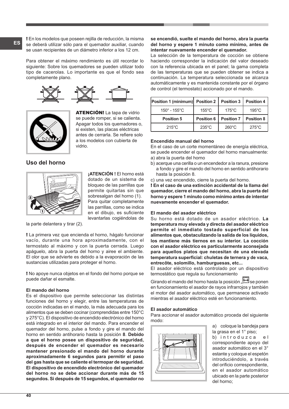 Uso del horno | Hotpoint Ariston CP65SG1 /HA S User Manual | Page 40 / 60