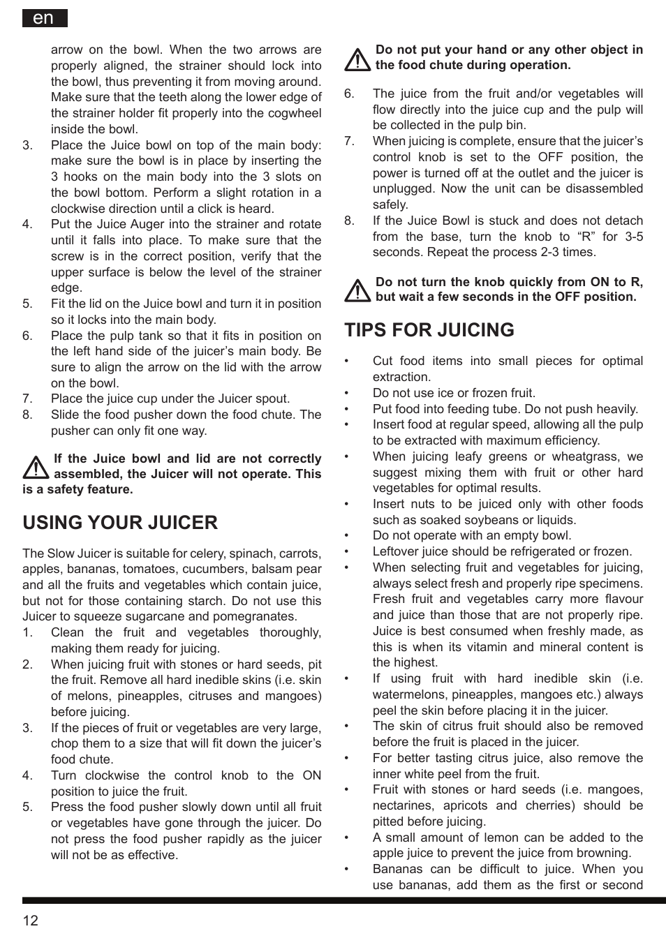 It en, Using your juicer, Tips for juicing | Hotpoint Ariston SJ 4010 FSL0 User Manual | Page 12 / 64