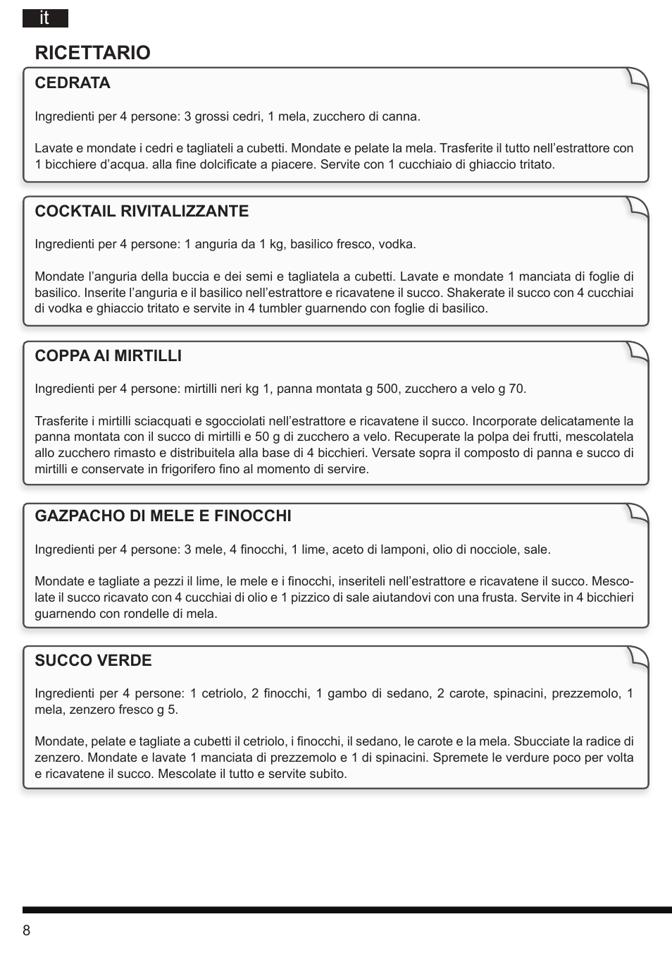 It ricettario | Hotpoint Ariston SJ 4010 FSL0 User Manual | Page 8 / 64