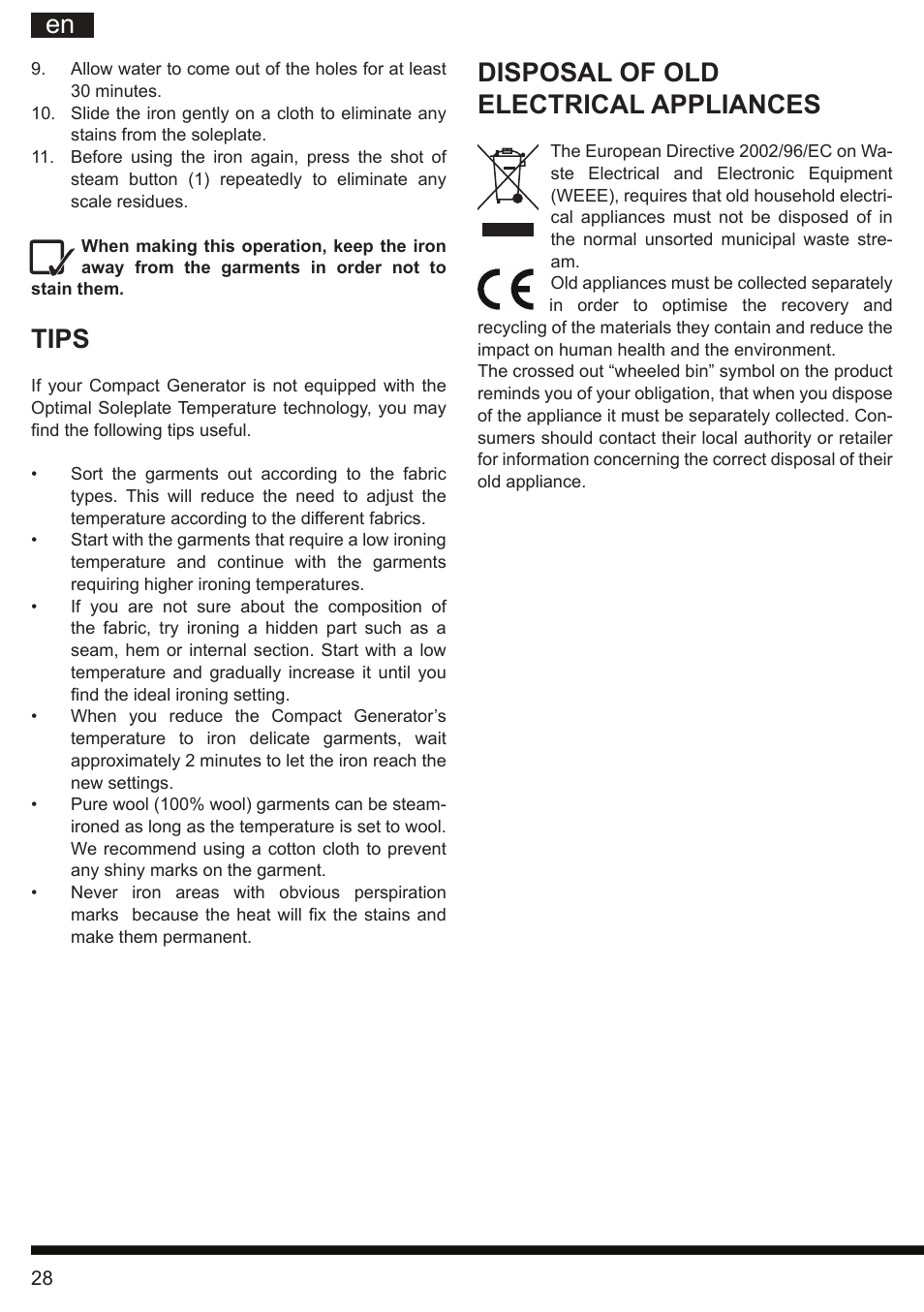 It en, Tips, Disposal of old electrical appliances | Hotpoint Ariston SI E40 BA0 User Manual | Page 28 / 96