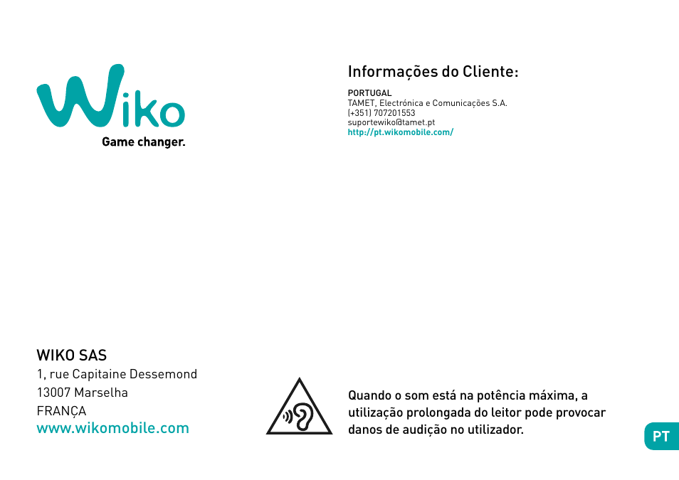 Wiko sas, Informações do cliente | Wiko Sunny User Manual | Page 113 / 292
