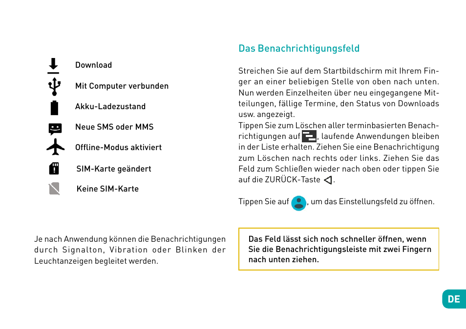 Das benachrichtigungsfeld | Wiko Sunny User Manual | Page 126 / 292