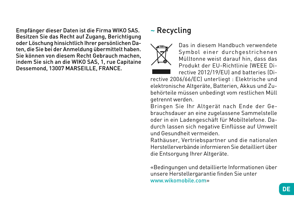 Recycling | Wiko Sunny User Manual | Page 133 / 292