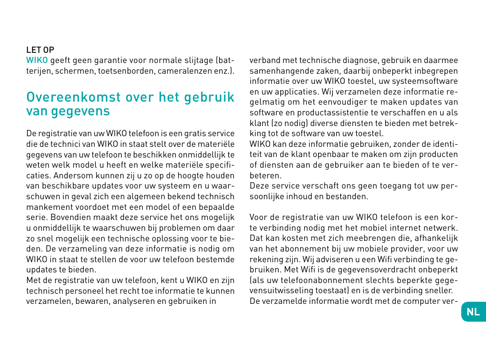 Overeenkomst over het gebruik van gegevens | Wiko Sunny User Manual | Page 154 / 292