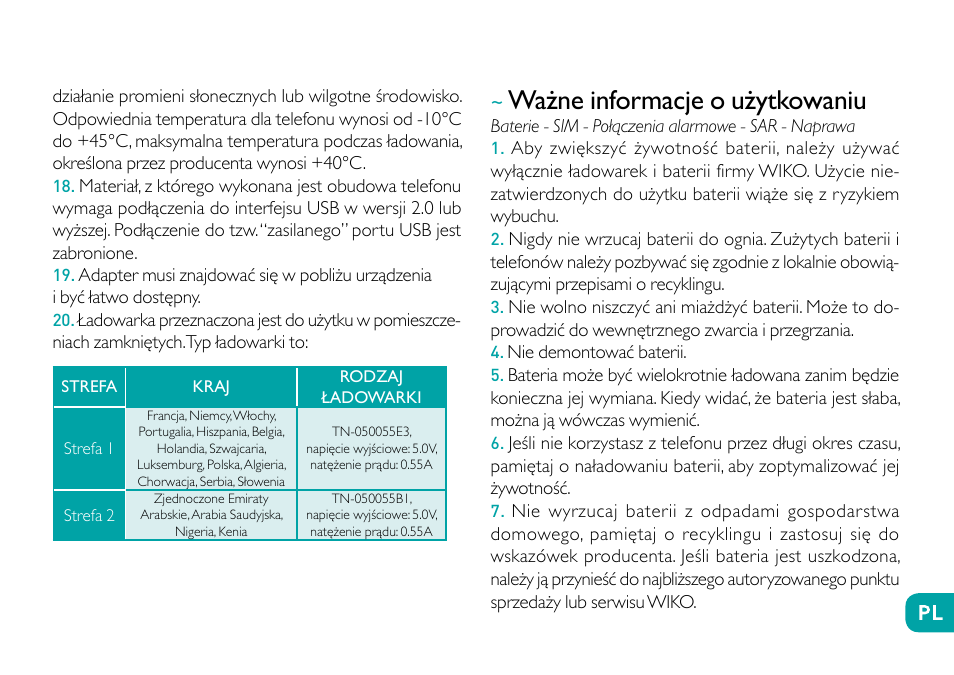 Ważne informacje o użytkowaniu | Wiko Sunny User Manual | Page 194 / 292
