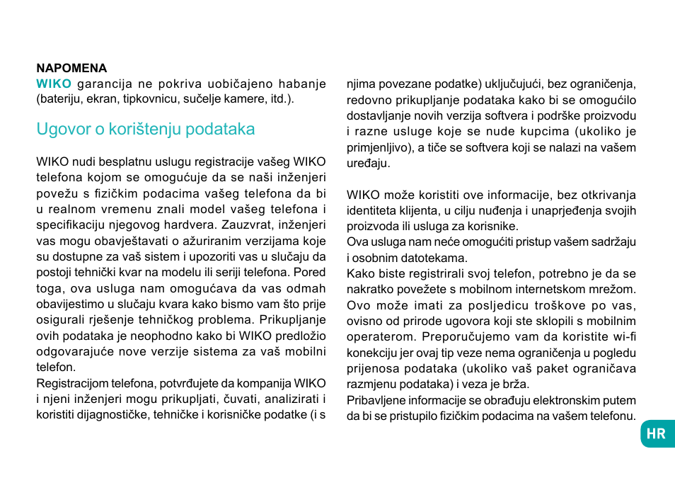 Ugovor o korištenju podataka | Wiko Sunny User Manual | Page 219 / 292