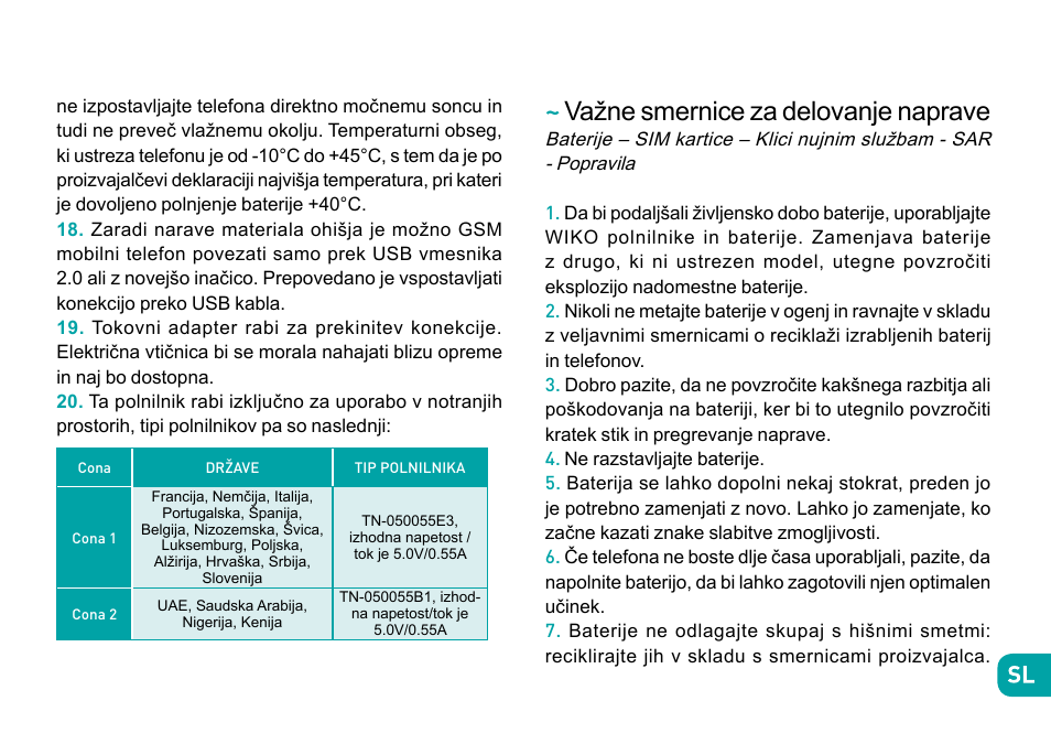 Važne smernice za delovanje naprave | Wiko Sunny User Manual | Page 238 / 292