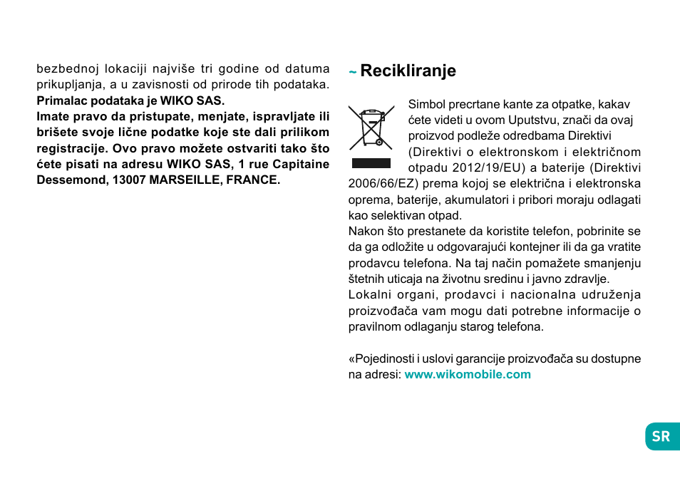 Recikliranje | Wiko Sunny User Manual | Page 265 / 292