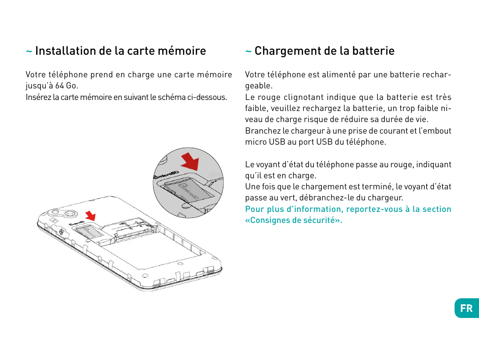 Installation de la carte mémoire, Chargement de la batterie | Wiko Sunny User Manual | Page 31 / 292