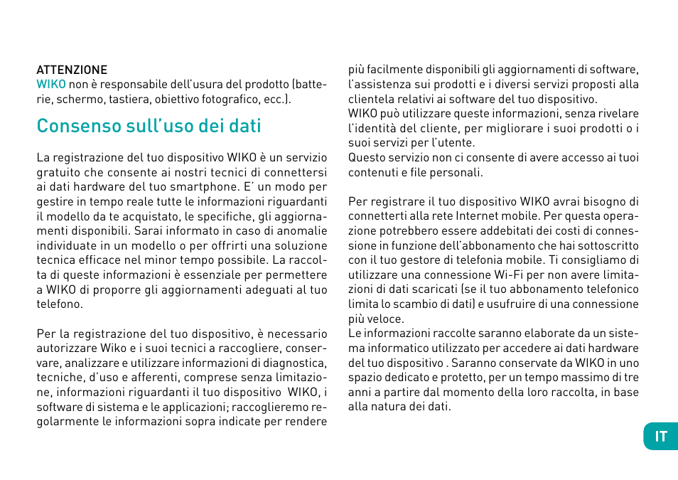 Consenso sull’uso dei dati | Wiko Sunny User Manual | Page 65 / 292