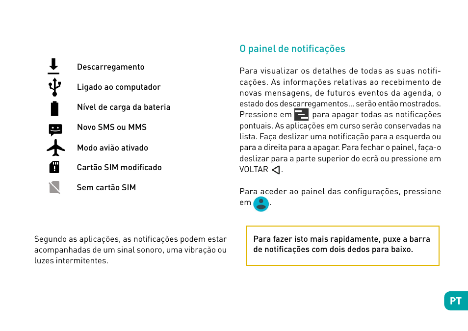 O painel de notificações | Wiko Robby User Manual | Page 103 / 292