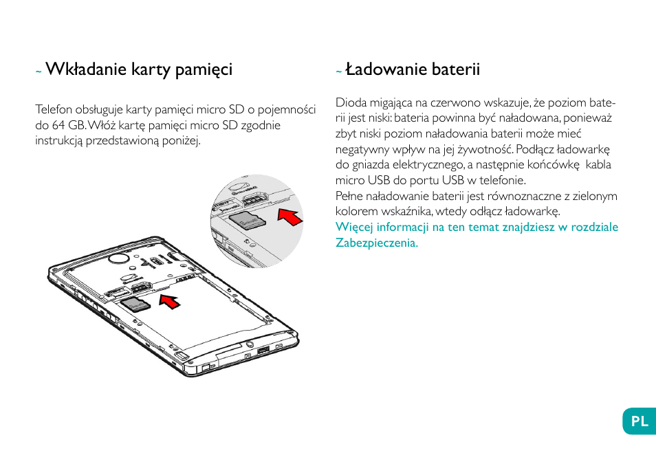 Wkładanie karty pamięci, Ładowanie baterii | Wiko Robby User Manual | Page 186 / 292