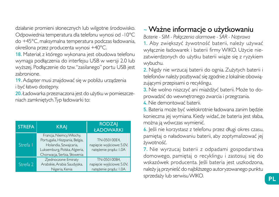 Ważne informacje o użytkowaniu | Wiko Robby User Manual | Page 194 / 292